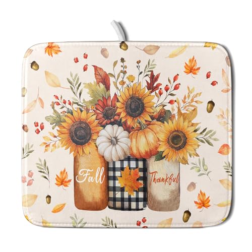 Autumn Sunflowers Vase Dish Drying Mat for Kitchen Counter