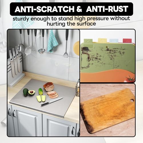 Stainless Steel Cutting Board with Lip 31.5" L X 22.8" W Large Cutting Board Kneading Board Pastry Board Non Stick Board with Rolling Pin for Meat Fruits Vegetables Bread and Baking