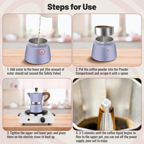 9 Cup Aluminum Moka Pot Classic Stovetop Espresso Coffee Maker 450ml 15oz Coffeemaker Percolator Mocha Pot Greca Coffee Maker Cafe Makers for Italian and Cuban Café Brewing Purple