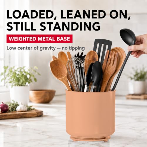 Jumbo Rotating XL Peach Plastic Utensil Holder Caddy with Sturdy No