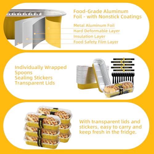 30 Pack Gold Mini Rectangular Aluminum Foil Loaf Pans with Lids 6.8oz (30 Count)