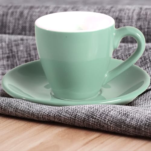 Porcelain Espresso Shot Cup Set with Saucers and Stainless Steel Spoons (4 Count)