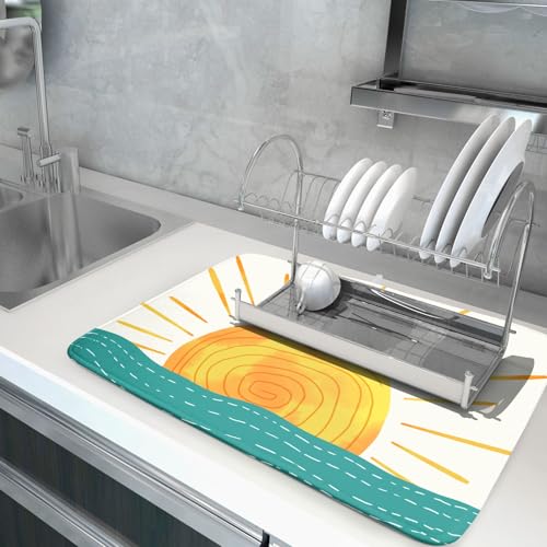 Summer Seaside Sunset over Sea Dish Drying Mat for Kitchen Counter
