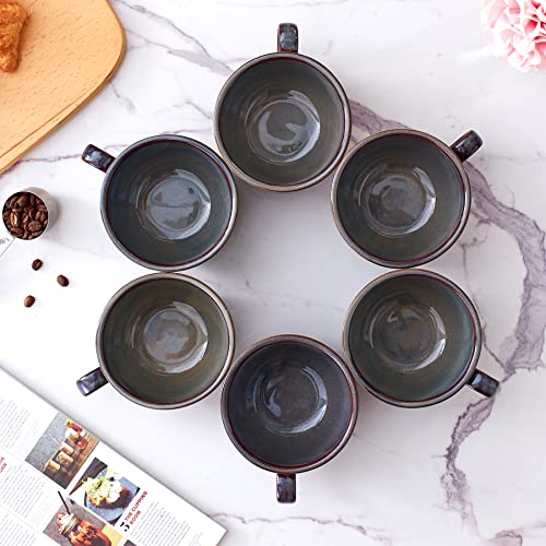 Set of 6 Cups Vintage Design 12 oz Professional Barista Ceramic Latte Art Cappuccino Cups Set (6 Count)