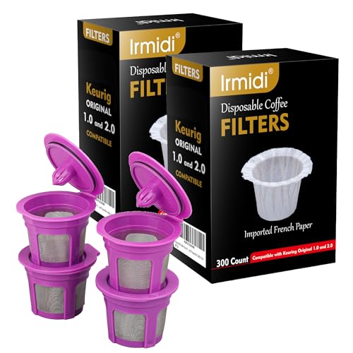 600 Count Disposable Paper Coffee Filters with 4 Pack Reusable K Cups (604 Count)