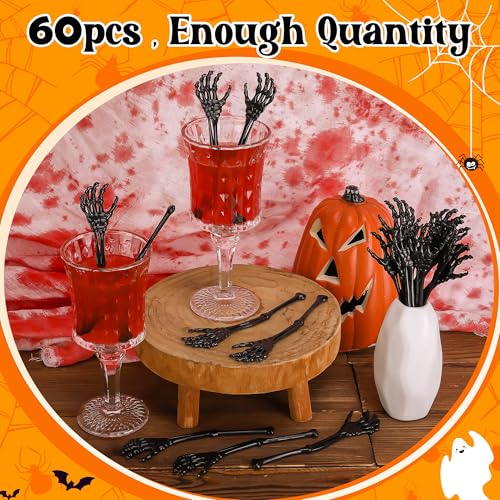 60 Pcs 5.9''x1.5'' Halloween Skeleton Cocktail Stirrers