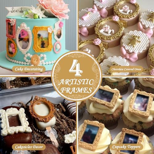 Picture Frame Molds Silicone Baroque Vintage for Fondant Candy Clay Covered Oreo Cake Photo Decorating Cupcake Toppers