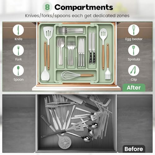 Large Silverware Organizer Tray for Kitchen Drawer Utensils Thicker
