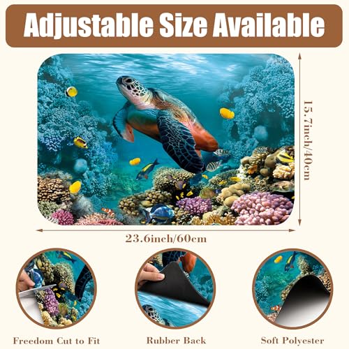 Sea Turtle Coffee Mat Absorbent Dish Drying Mat for Kitchen Counter Hide Stain Rubber Backed Coffee Bar Accessories Fit Under Espresso Machine Dish Rack