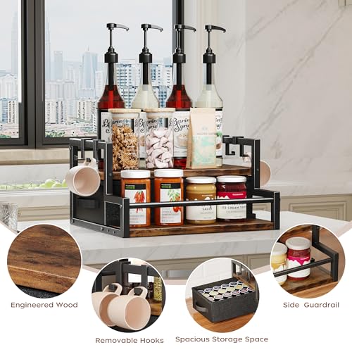 Coffee Syrup Organizer Rack with Coffee Pod Drawers and Cup Hook