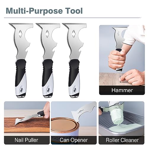 3PC 10-in-1 Paint Scraper, MultiUse Putty Knife Tool, Hammer End (3 Count)
