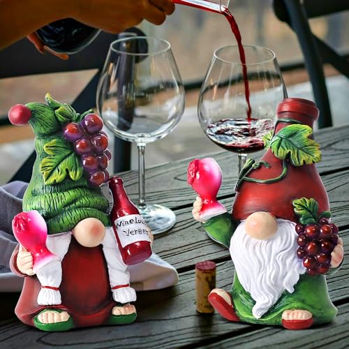 2PCS Wine Gnomes Figurines for Couple Home Party Wine Bar Decor Gnome Gifts for Women Collectible Statue Outdoor for Dining Tables Tiered Pallets Wine Cabinet Living Room (2 Count)