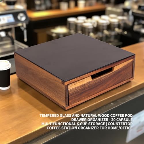 Tempered Glass and Natural Wood Coffee Pod Drawer Organizer