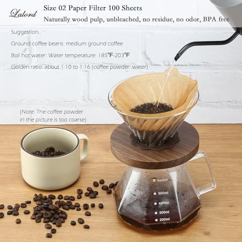 Pour Over Coffee Dripper with 100 pcs Size 02 Paper Filter (100 Count)