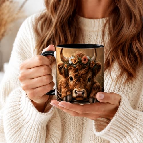 Rustic Floral Highland Cow Coffee Mug