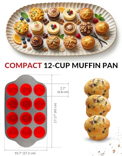 Non Stick 12 Cup Silicone Muffin Pan with Steel Frame