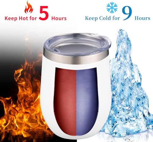 12oz 6 Pack Wine Tumbler Glasses with Lid Stemless Double Wall Vacuum Stainless Steel Travel Tumbler Keeping Cold & Hot for Wine (6 Count)