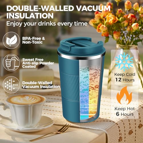 13 oz Stainless Steel Insulated Travel Coffee Mug with Fip Lid Bulk 8 Pack (8 Count)
