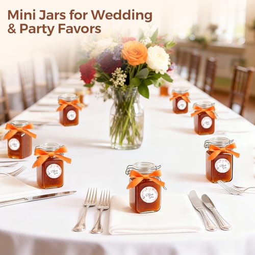 Square Glass Spice Jars 8 oz 6 Pack with Labels and Funnel Set (6 Count)