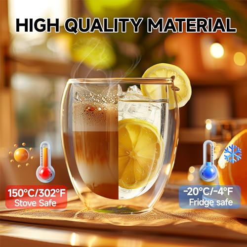 8 Ounces Set of 4 Double Walled Glass Coffee Mugs Insulated Layer Coffee Cups Borosilicate Glass Espresso Double Insulated Clear Glass Coffee Mug for Hot Beverages (4 Count)