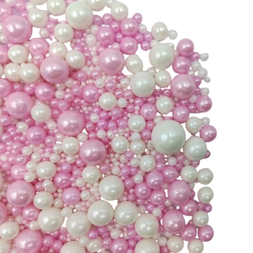 Edible White Pink Sugar Pearls Candy Sprinkles 120G (4.23 Ounce)