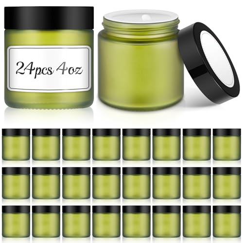 24 Pack 4 oz Green Glass Jars with Lids (24 Count)
