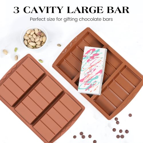 2 Pcs Chocolate Bar Mold Deep Dubai 0.85 Inch Stuffed Chocolate Molds Silicone Large Break Apart Silicone Molds (2 Count)