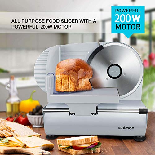 Meat Slicer CUSIMAX Electric Deli Food Slicer with Two 7.5'Removable Stainless Steel Blades and Pusher
