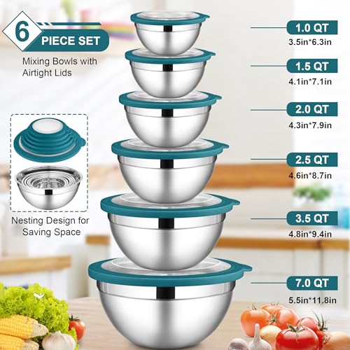 6 PCS Stainless Steel Mixing Bowls (12 Count)
