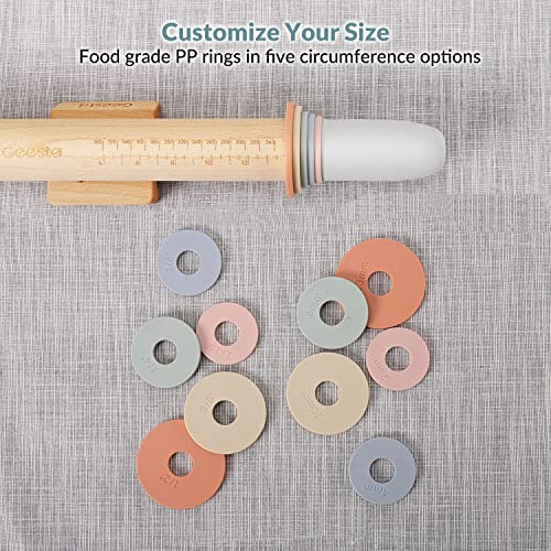 Adjustable Wood Rolling Pin with 5 Thickness Rings