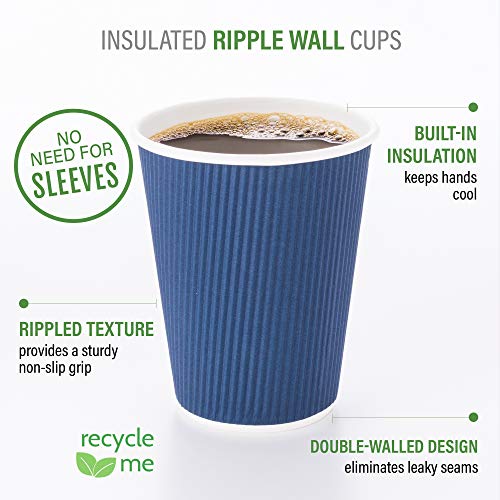 Ripple Wall Coffee Cups 25 Count 12 Ounce Insulated Midnight Blue Paper Cups
