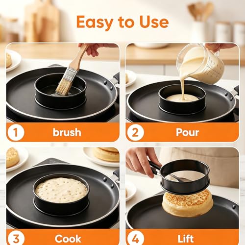 12Packs Crumpet Rings Nonstick 4 Inch English Muffin Ring Stainless Steel Double Rolled Tart Rings Metal Pastry Cookie Baking Ring Molds