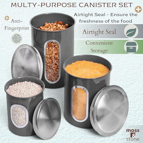 3 Pcs Gray Canisters Set for Kitchen Storage Airtight Jars (3 Count)