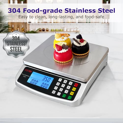 110lb 50kg Food Scale Digital Kitchen Scale with Tray Large LCD Display 304 Stainless Steel Commercial Price Computing Scale Counting Scale for Baking Cooking Meat Industry Counting Adapter Included (2.2 Count)