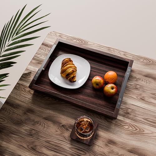 Large 17x13 inch Acacia Wood Serving Tray with Handles