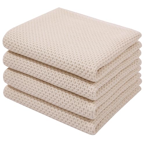 100% Cotton Waffle Weave Kitchen Dish Towels 4 (4 Count)