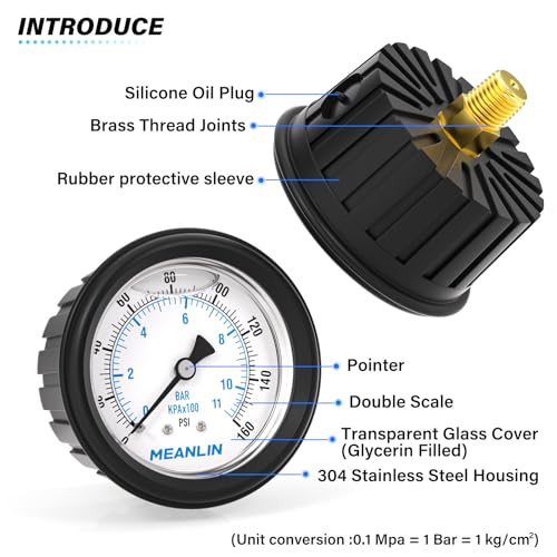 0~160Psi Stainless Steel Liquid Filled Pressure Gauge 1