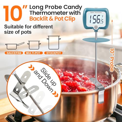 Candy Thermometer for Candy Making with Rotatable Large Display 10'' Long Probe