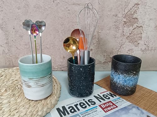Stoneware Coffee Bar Utensil Holder Tea & Coffee Spoon & Stirrer Holder for Stir Stick Straw Teaspoon Holder Espresso Spoon Cup Small Utensil Jar