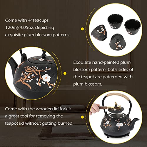 Cast Iron Teapot 40.6oz Japanese Tea Kettle Set with 4 Tea Cups
