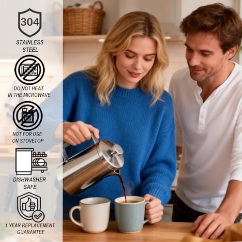 Stainless Steel French Press Coffee Maker 21OZ