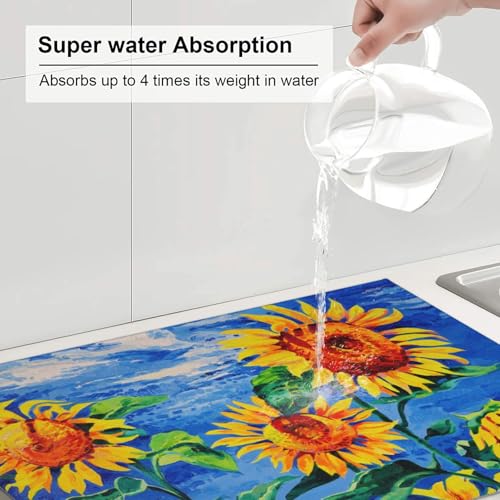 Sunflowers Large Dish Drying Mats For Kitchen Counter