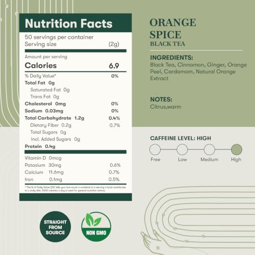 Estates Orange Spice Darjeeling Black Tea for Caffeinated Morning Boost Natural Energy (50 Count)