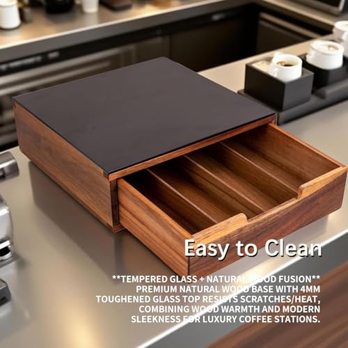 Tempered Glass and Natural Wood Coffee Pod Drawer Organizer