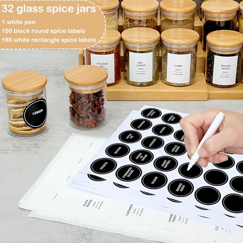 4OZ Glass Spice Jars with Bamboo Lids and 315 Labels
