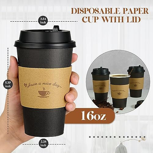 100 Pack 16 oz Paper Coffee Cups with Lids