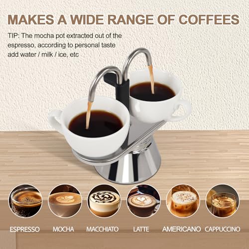 Uncoated 2 Cup Dual Pipe Moka Pot 304 Thickened Stainless Steel