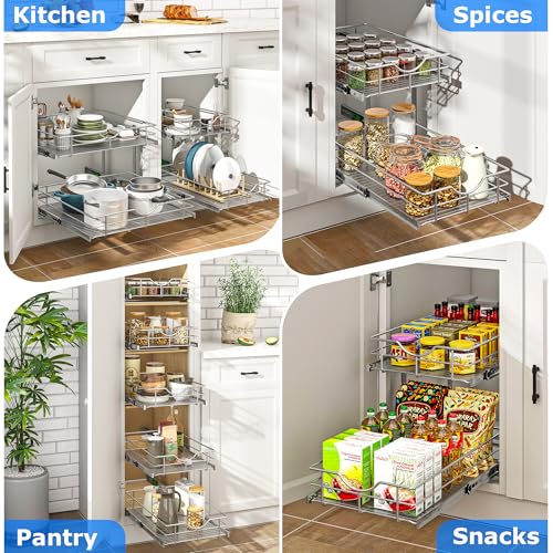 2 Tier Kitchen Cabinet Pullout Shelf and Drawer Organizer