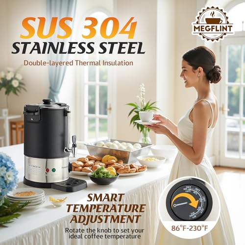 50 Cup Commercial Coffee Urn Stainless Steel Double Insulated Coffee Maker with Percolator System & Temp Control Function