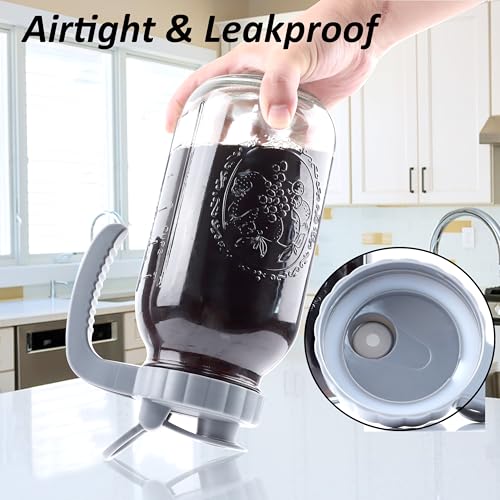 Cold Brew Coffee Maker 64 OZ 2 Pack Mason Jar Cold Brew Pitcher With Infuser 2 Quart Wide Mouth Iced Coffee Maker With Pour Spout Lid And Handle Half Gallon Airtight & Leakproof Pitcher For Fridge (2 Count)